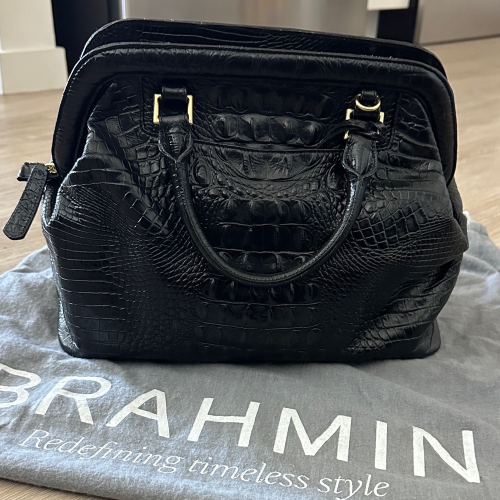 Brahmin Black Embossed Satchel